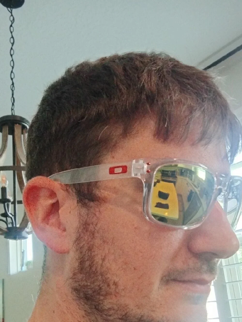 Oakley Clear Frame Sunglasses with Yellow Mirror Lenses and Black Case